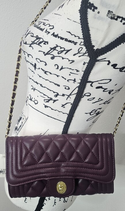 Unbranded Handbags - Purple Quilted Faux Leather Shoulder Bag Chain Crossbody Classic Flap Style Gold